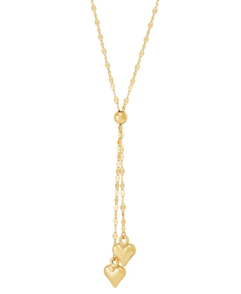 Double Heart 18" Lariat Necklace in 10k Gold