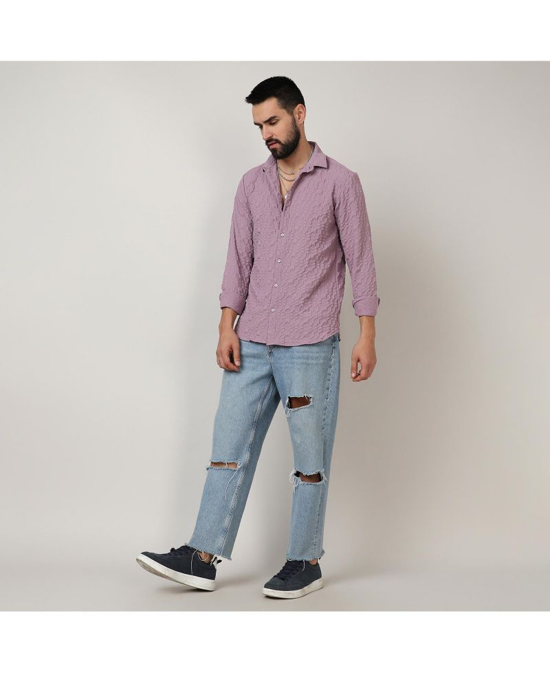 Men's Periwinkle Purple Embossed Geometric Shirt