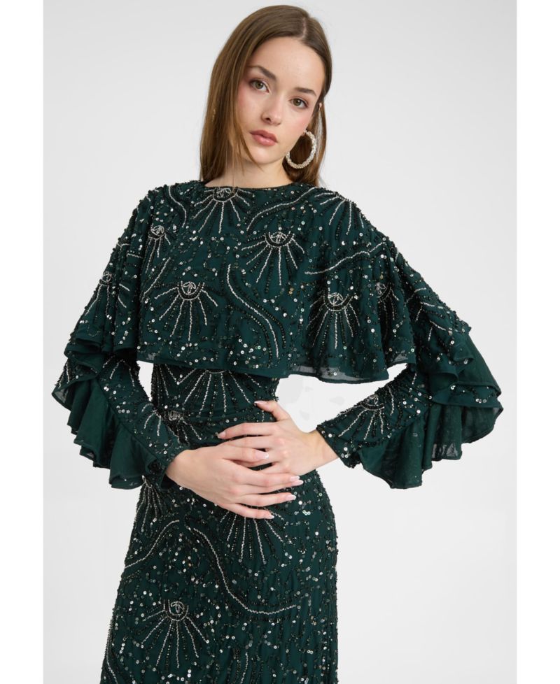 Women's Modest Embellished Sequin Beaded Dress