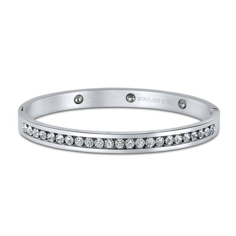 Stacking CZ Channel Set Bangle Bracelet CZ Silver Tone Stainless Steel