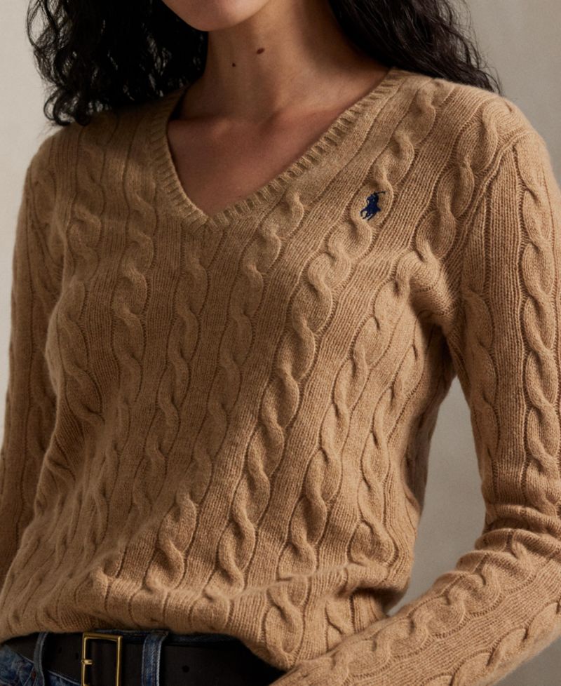 Women's Cable Wool-Cashmere V-Neck Sweater