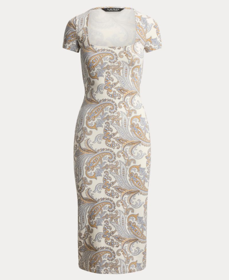 Women's Slim-Fit Square Neck Short-Sleeve Midi Dress