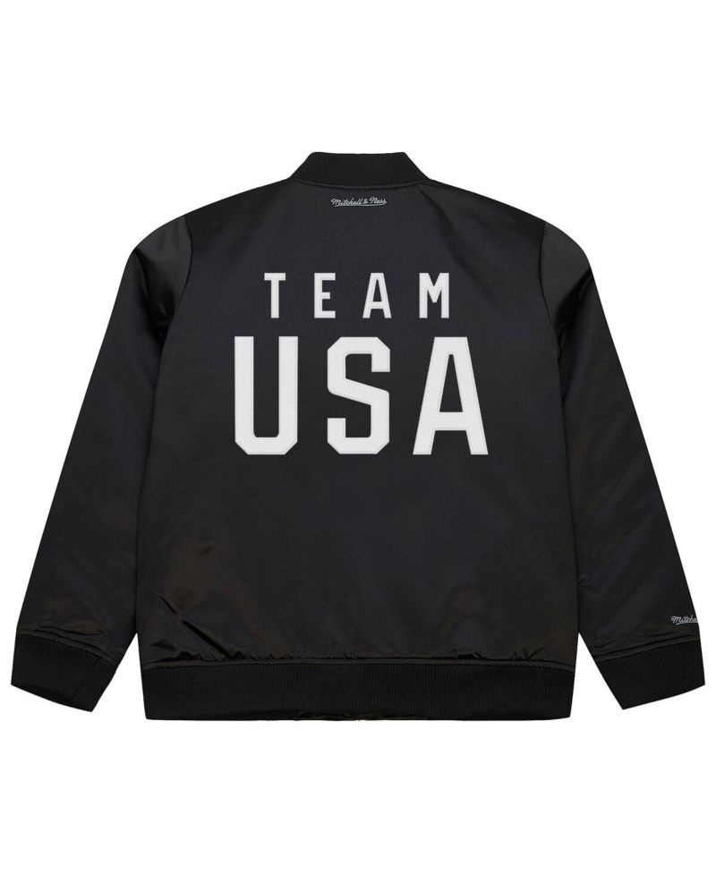 Men's Black Team USA Coach Snoop Satin Full-Zip Bomber Jacket