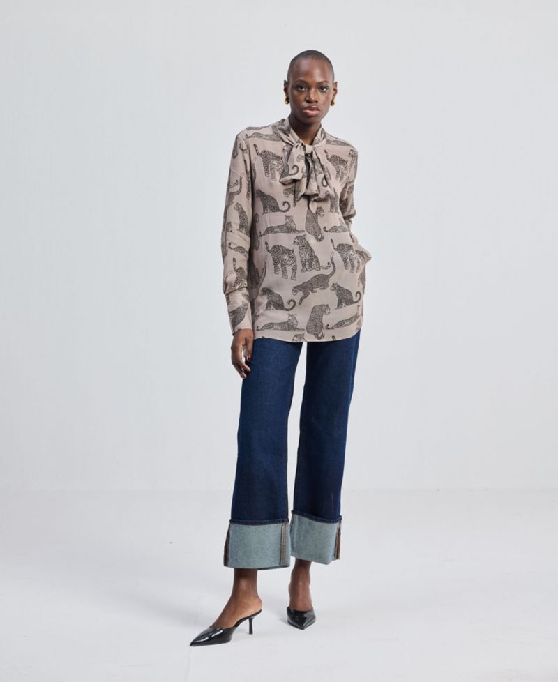 Women's Relaxed-Fit Top with Front-tie in Animal Print