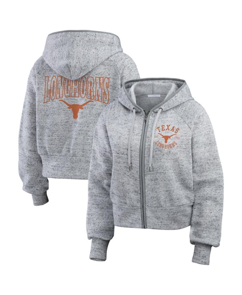 Women's Heather Gray Texas Longhorns Wear Speckle Double-Hit Raglan Full-Zip Hoodie