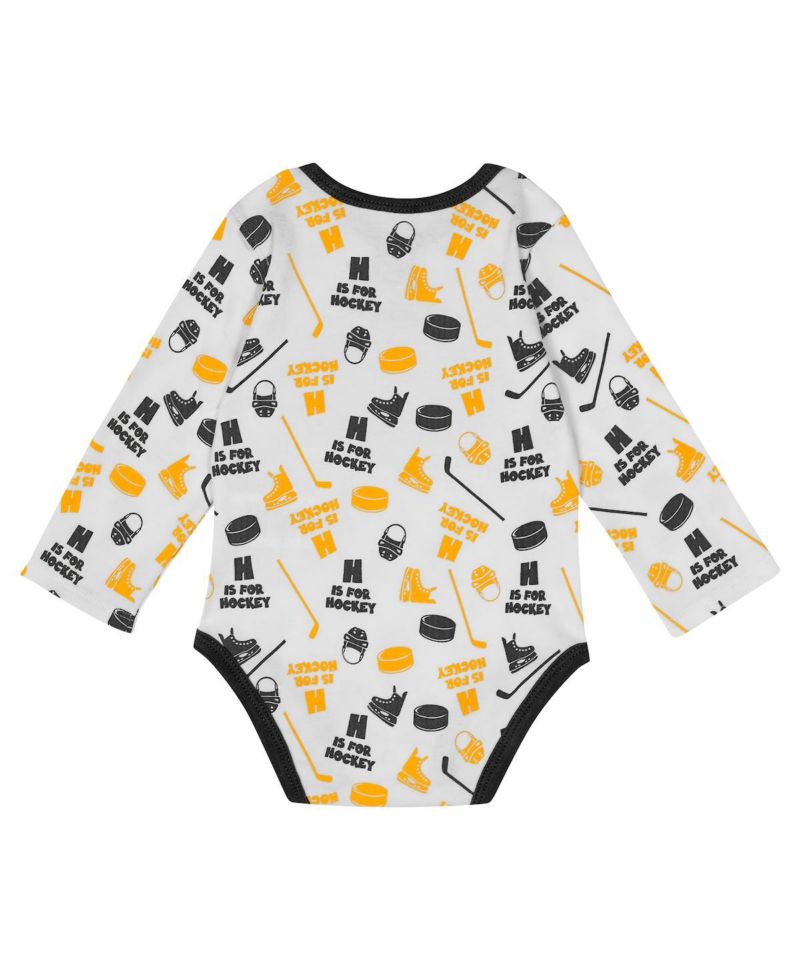 Baby Boys and Girls White Boston Bruins Quick Learner Long Sleeve Bodysuit