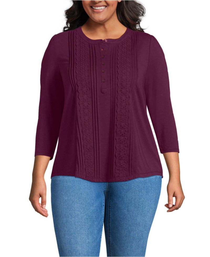 Women's Plus Size 3/4 Sleeve Lightweight Jersey Embellished Top
