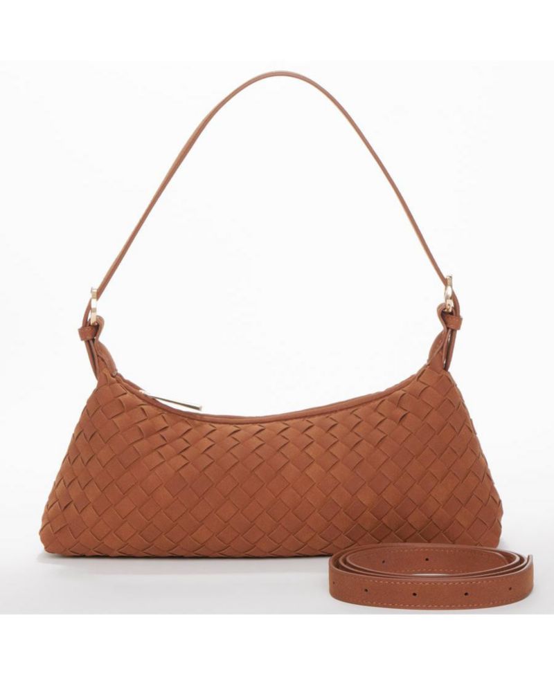 Woven Suede Baguette Bag with Crossbody Strap