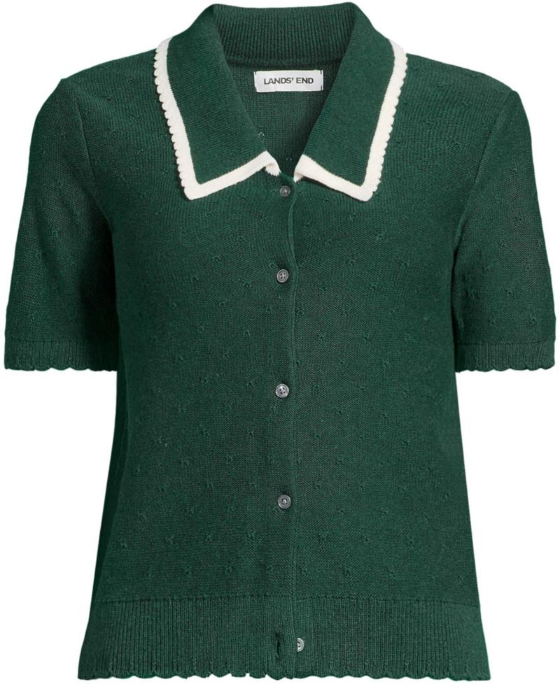 Women's Drifter Collared V-Neck Short-Sleeve Scalloped Cardigan