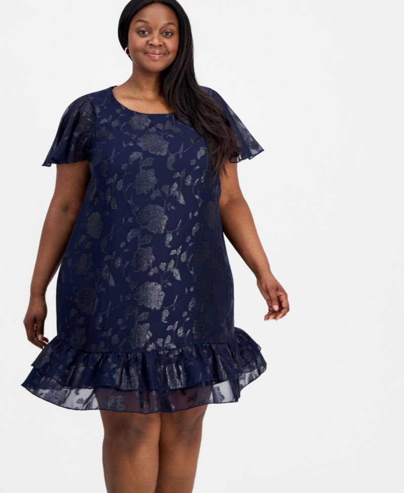 Plus Size Round-Neck Ruffle-Hem Dress