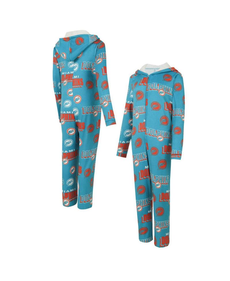 Women's Aqua Miami Dolphins Roadway Allover Print Microfleece Full-Zip Union Dress