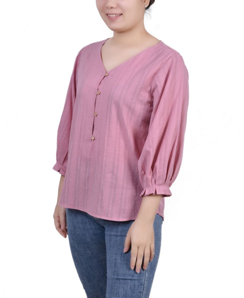 Women's 3/4 Sleeve Button Placket Jacquard Blouse