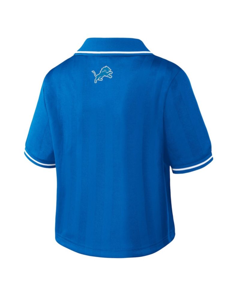 Women's Blue Detroit Lions Cropped Jersey Polo Shirt