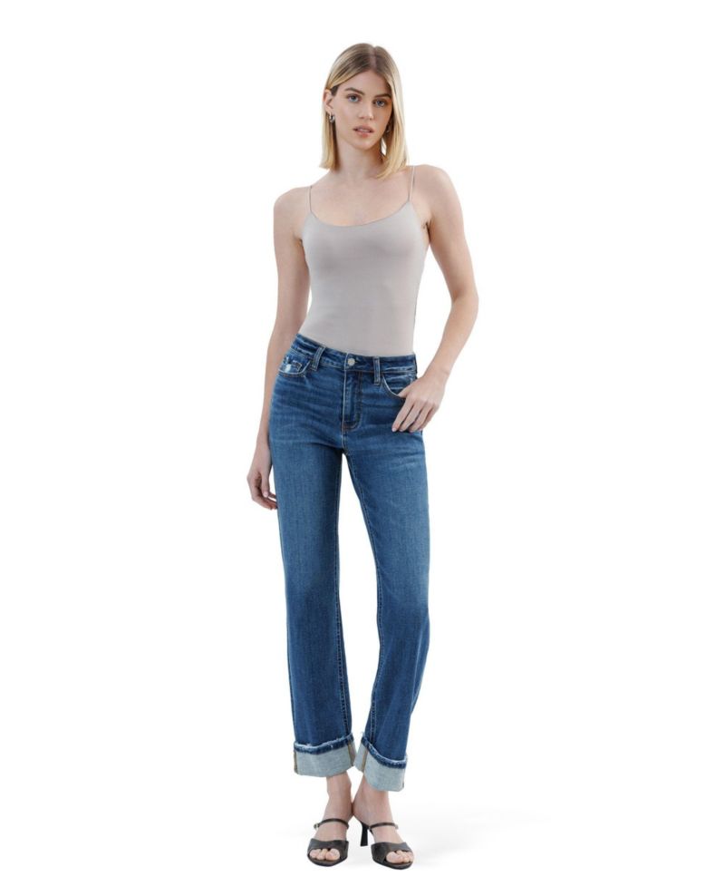 Women's High Rise Distressed Cuffed Straight Jeans