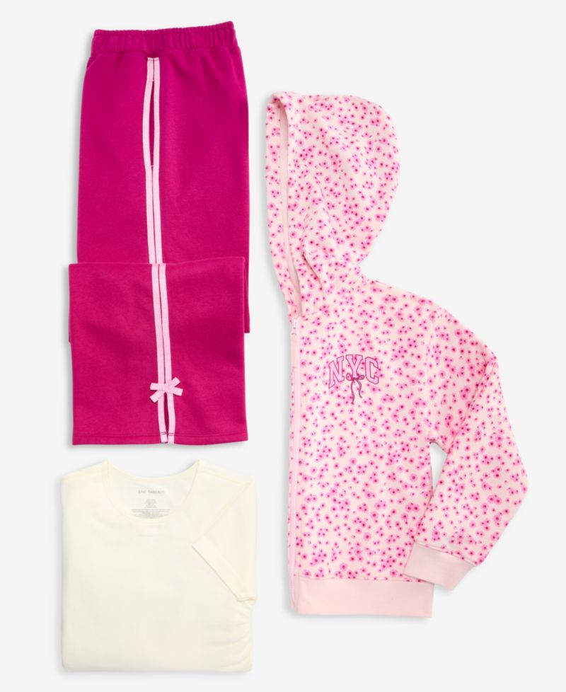 Girls' XS-XL NYC Bow Printed Zip Fleece Hoodie