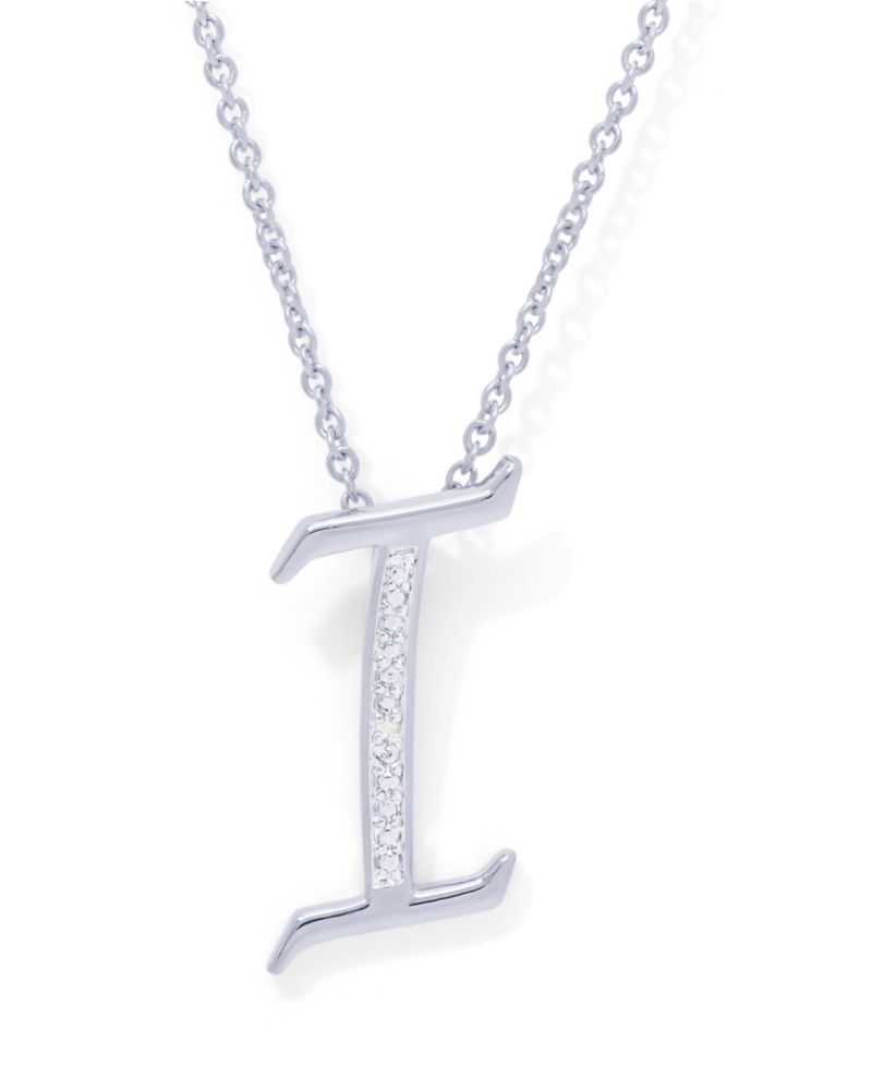 Diamond Accent Initial Pendant Necklace 18" in Silver Plate