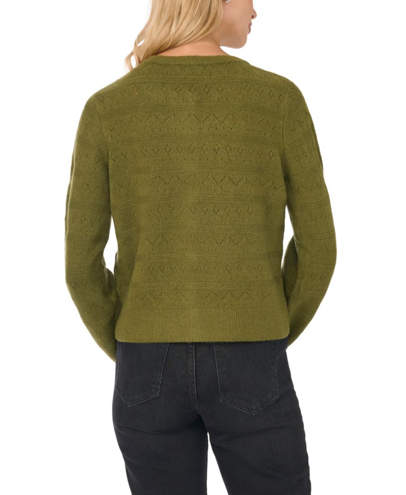Women's Pointelle Lace-Trim Cardigan Sweater