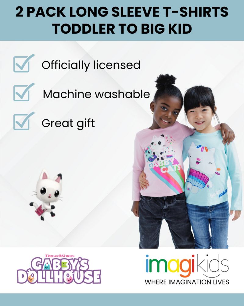 Little Girls Dreamworks Gabbys Dollhouse MerCat Cakey Cat Kitty Fairy Pandy Paws 2 Pack T-Shirts