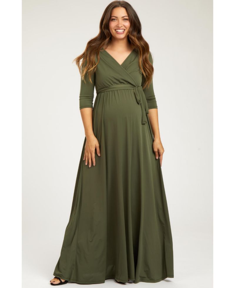 Women's Burgundy Draped 3/4 Sleeve Maxi Dress