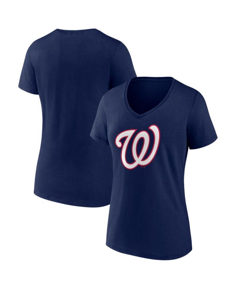 Women's Navy Washington Nationals Logo Athletic V-Neck T-Shirt