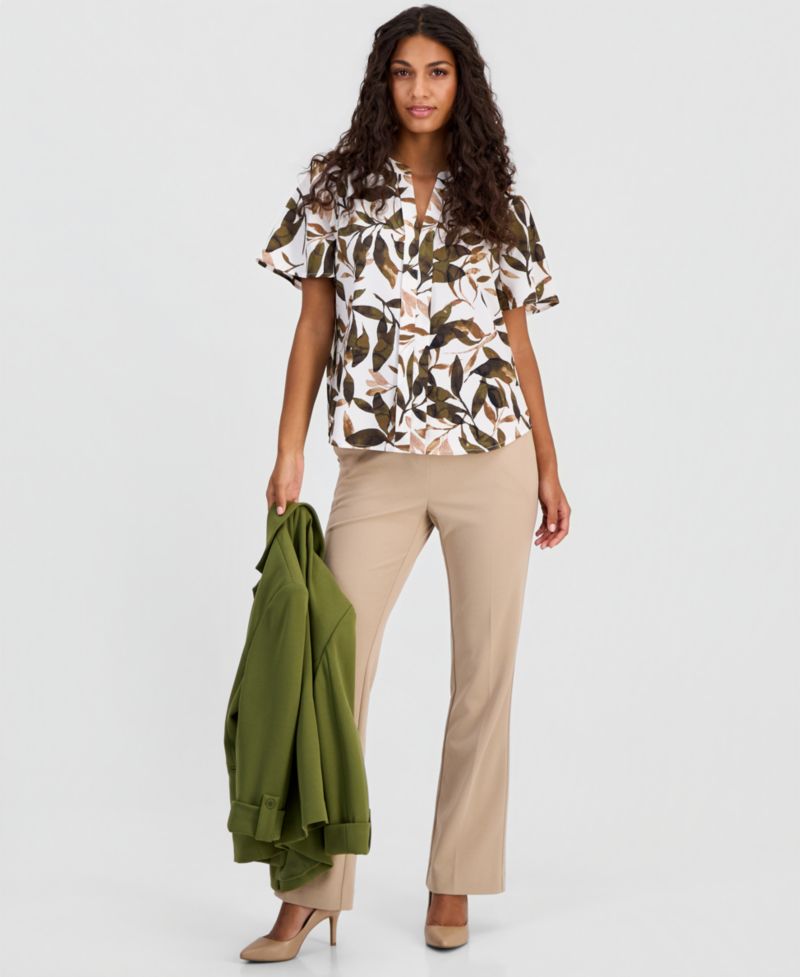 Petite Printed Flutter-Sleeve Top
