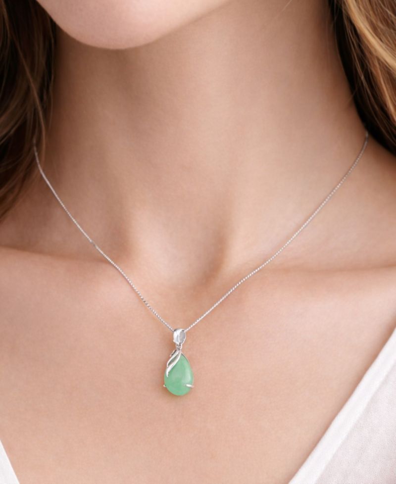 Green Jade Pendant Necklace in Sterling Silver