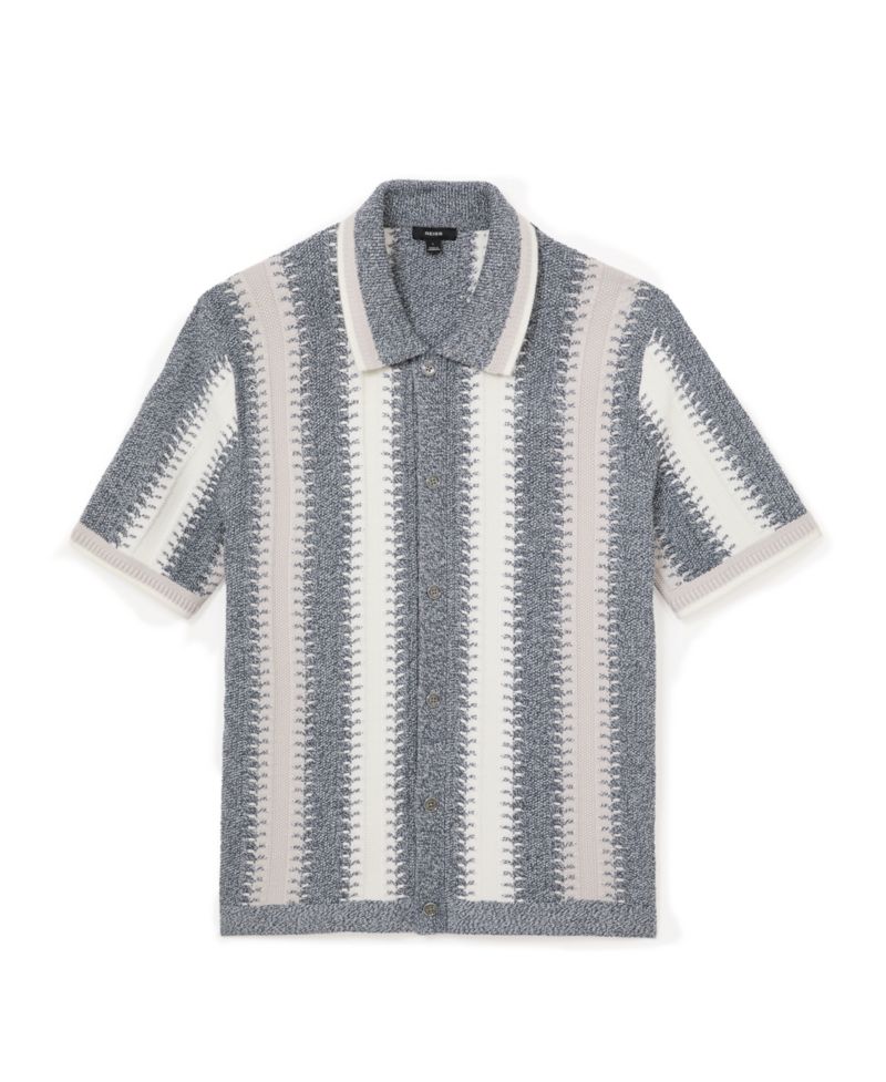 Men's Dale Stitch-Detail Stripe Knitted Shirt with Cotton