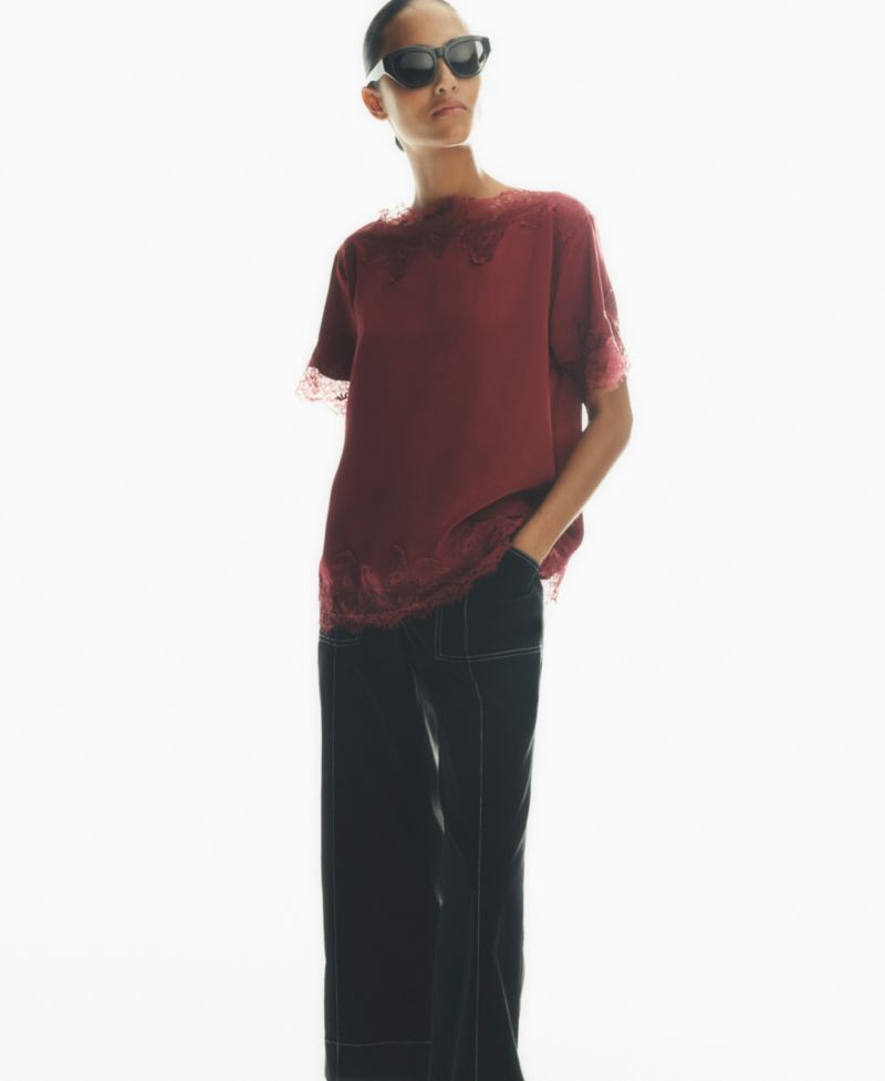 Women's Short-Sleeve Lace Trim Blouse