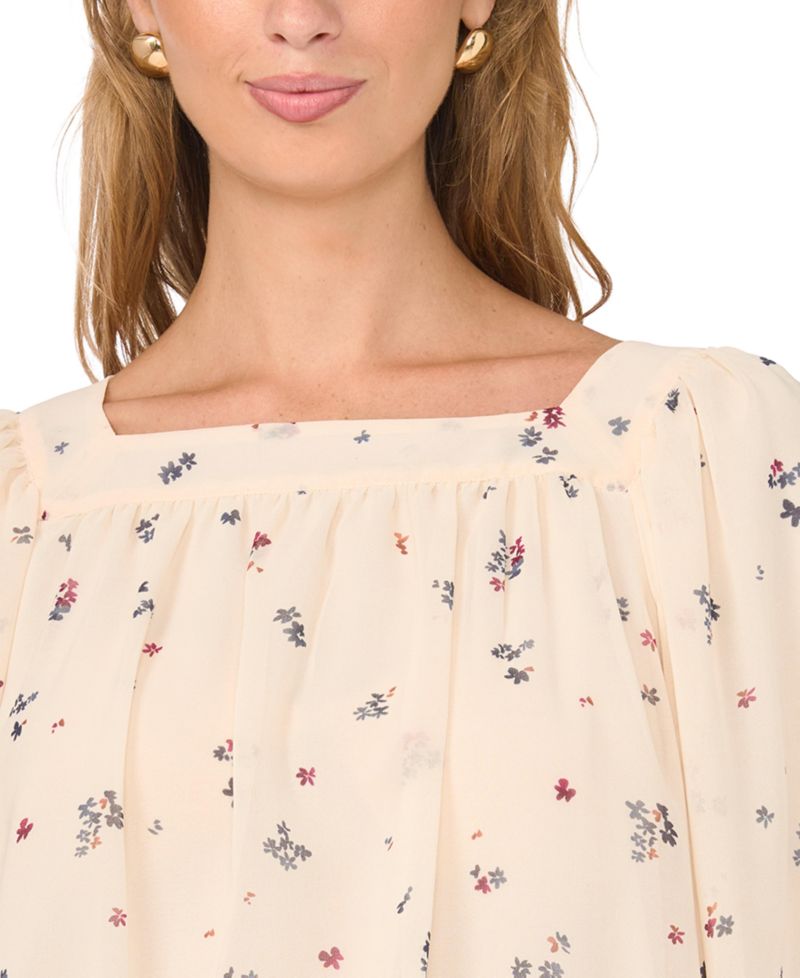 Women's Square Neck Floral 3/4-Sleeve Blouse