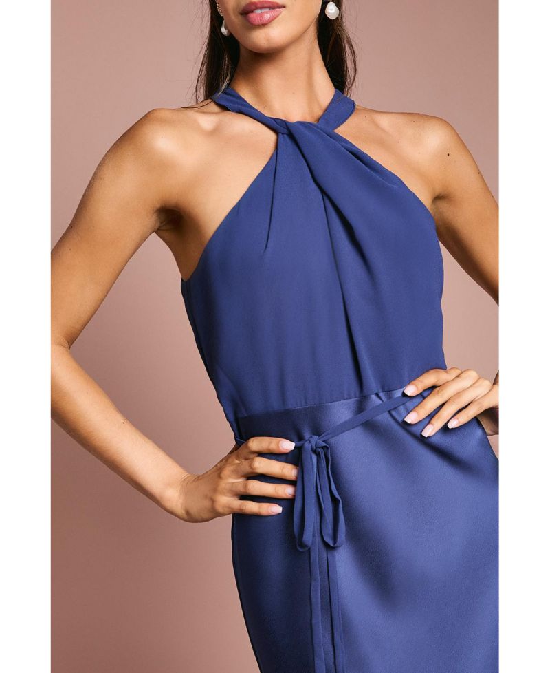 Women's Satin Halter Neck Bridesmaid Dress