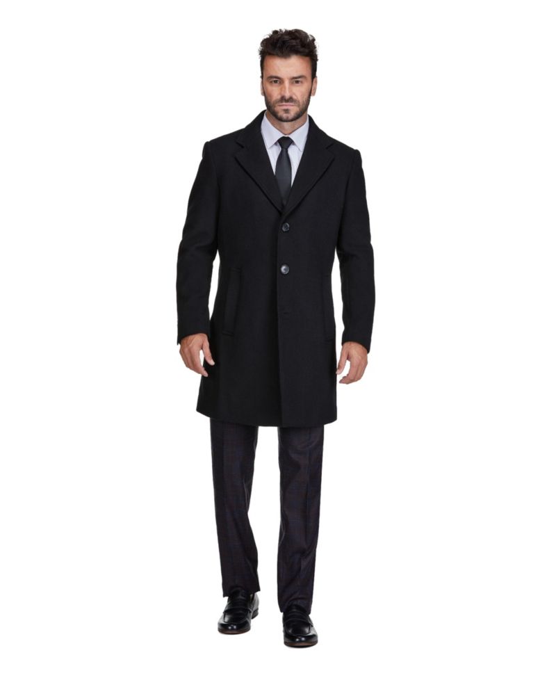Men's Big & Tall Tailored Wool Blend Notch Collar Wool Blend Walker Car Coat