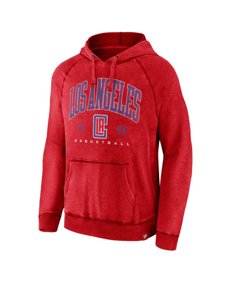Men's Heather Red LA Clippers Foul Trouble Snow Wash Raglan Pullover Hoodie