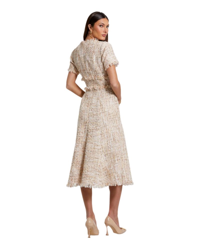 Women's Boucle Short Sleeve A Line Midi Dress