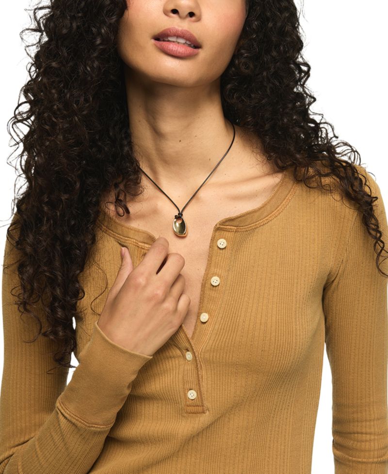 Women's Long Sleeve Ribbed Henley Top