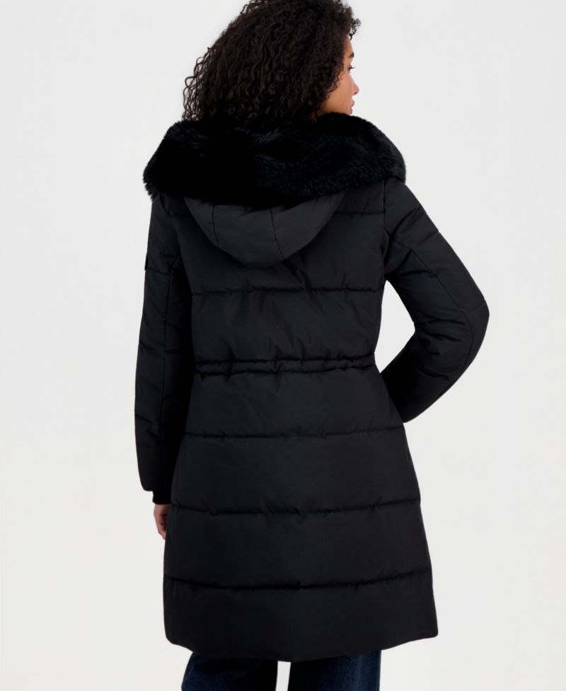 Women's Hooded Drawcord-Waist Puffer Coat
