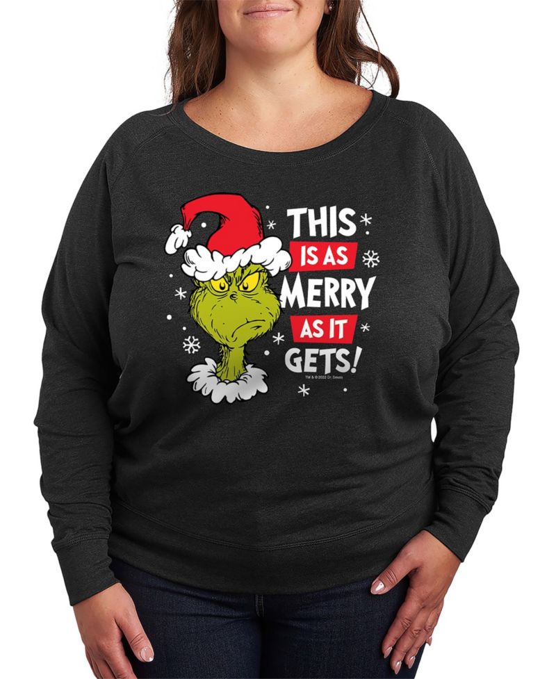 Plus Size Grinch Merry as it Gets French Terry Long Sleeve T-Shirt