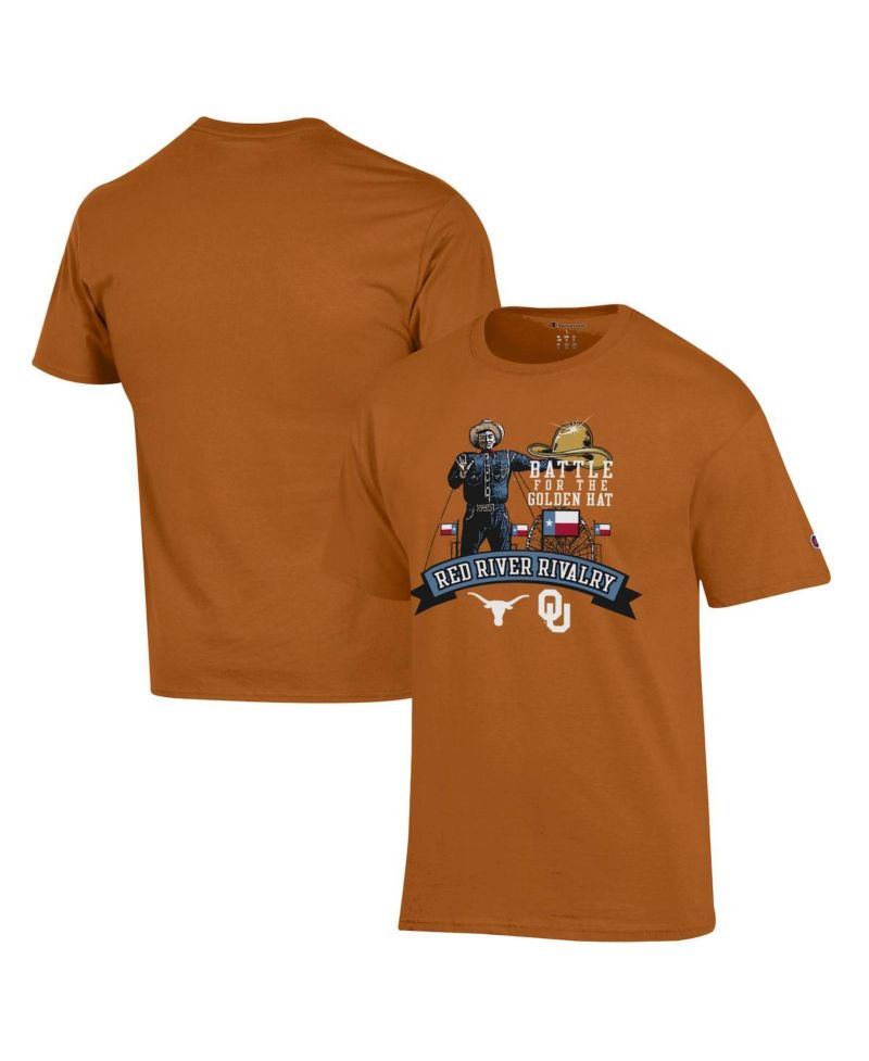 Men's Texas Orange Texas Longhorns vs. Oklahoma Sooners Red River Rivalry Big Tex Battle For The Golden Hat T-Shirt