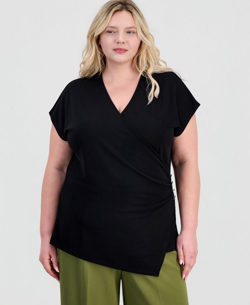 Plus Size Side Button Wrap Shirt