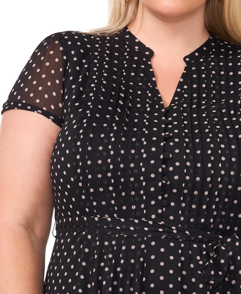 Plus Size Printed Split-Neck Cap-Sleeve Dress