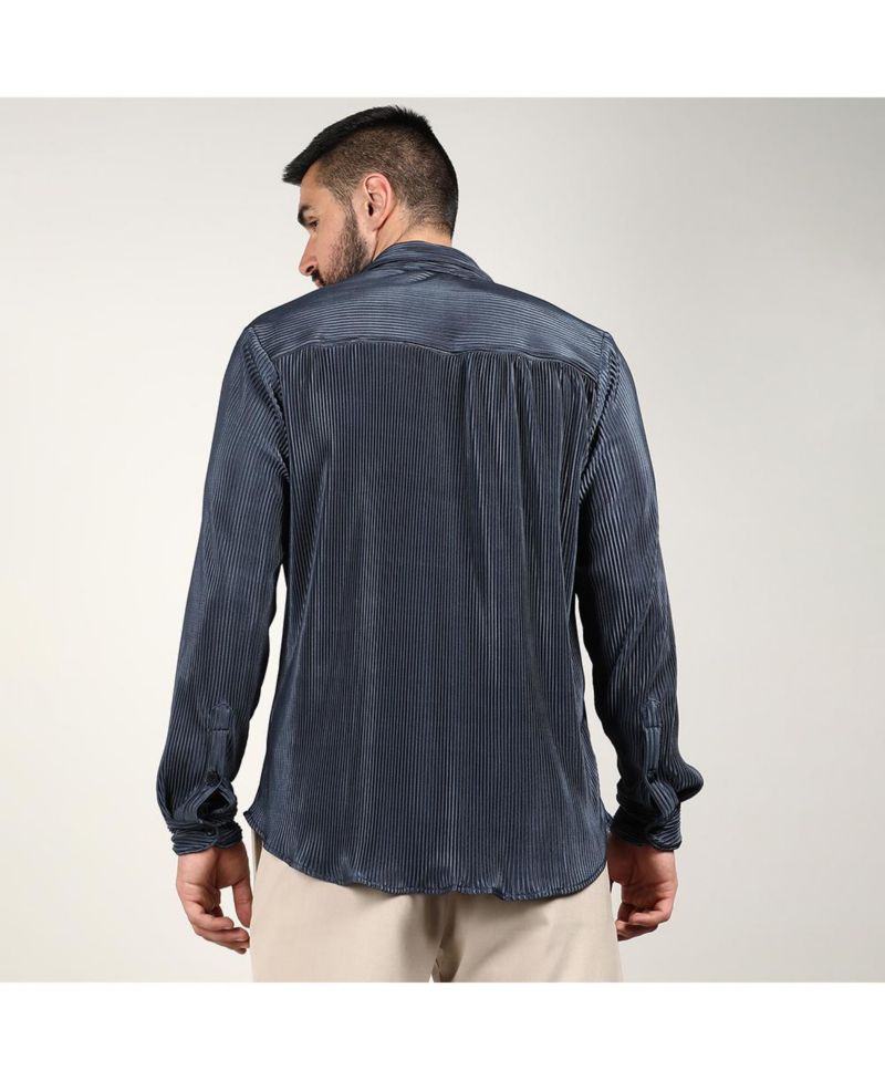 Men's Navy Blue Pleat-Creased Shirt