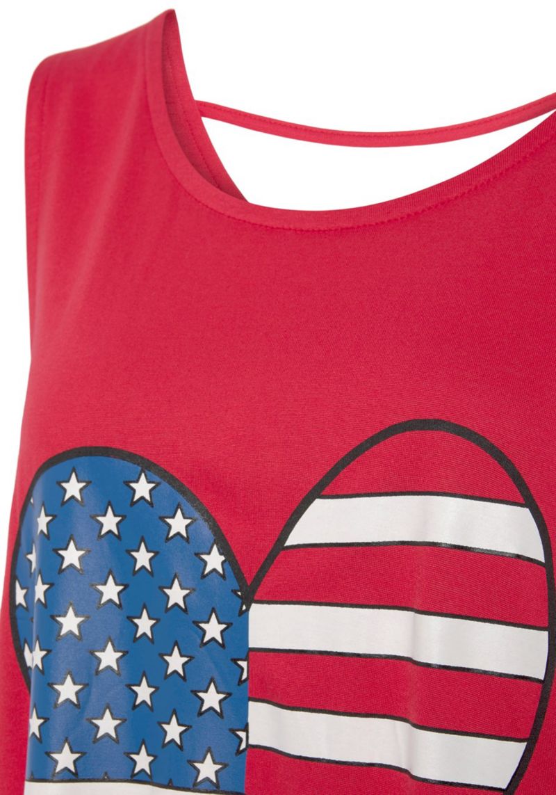 Women's Viscose Graphic Print American Flag Tank Cutout Sleeveless Top