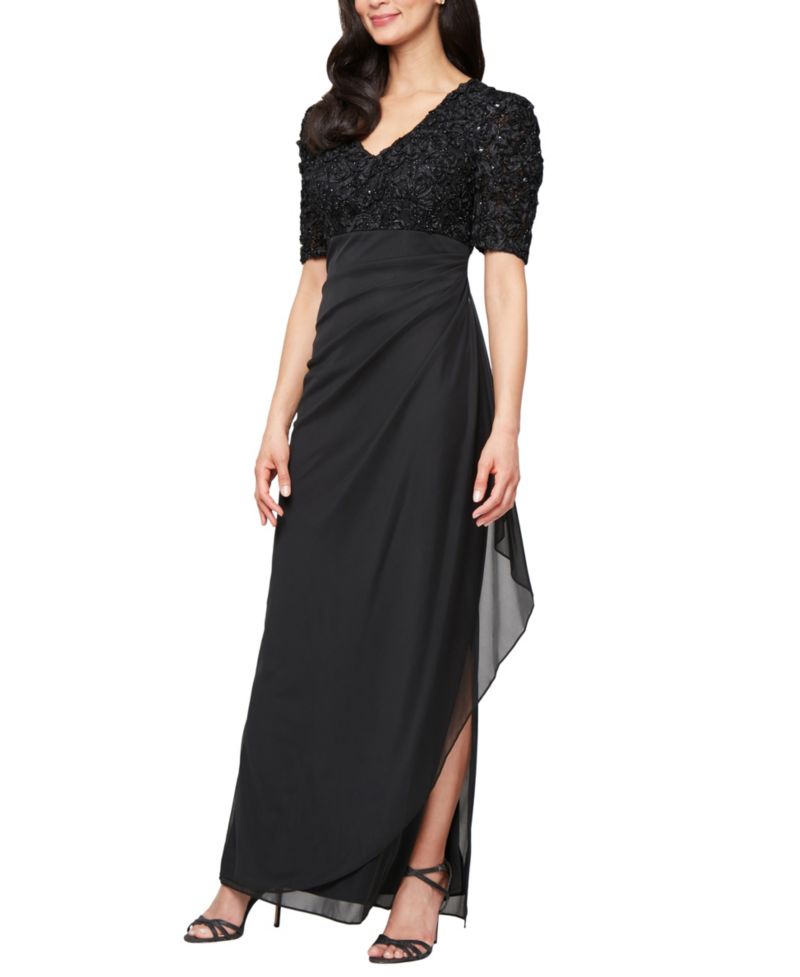 Women's Embellished Puff-Sleeve A-Line Dress