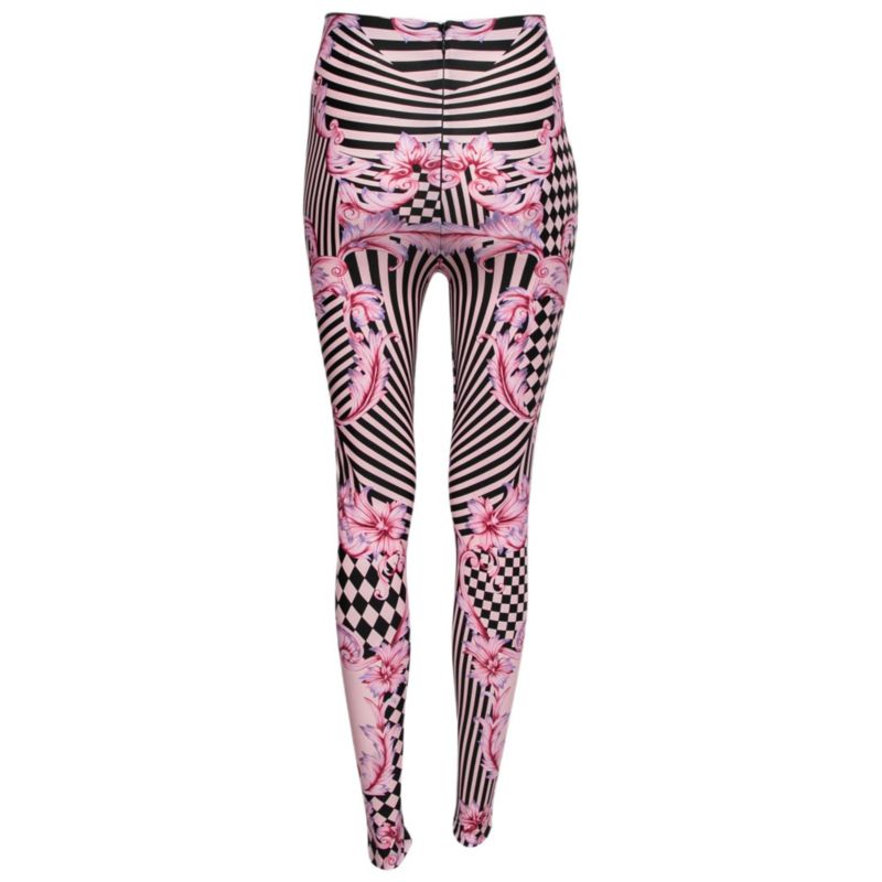 Women's Pink Stretch Knit Striped & Baroque Print Leggings