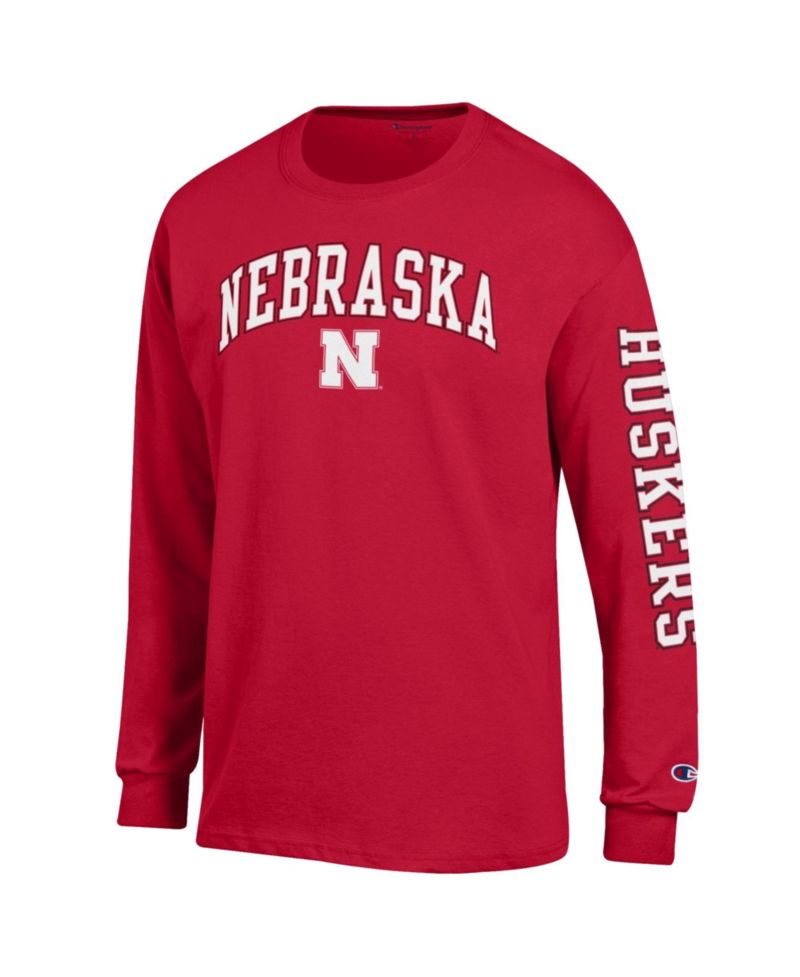 Men's Scarlet Nebraska Huskers Arch Over Logo 2-Hit Long Sleeve T-Shirt
