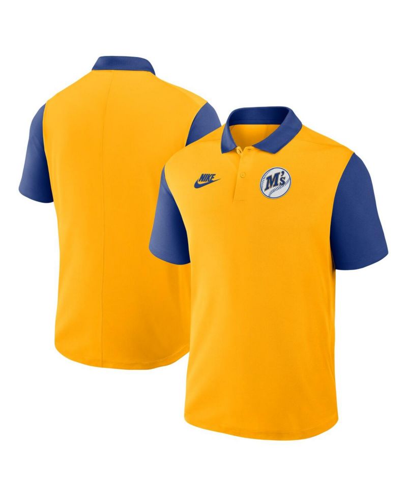 Men's Gold/Royal Seattle Mariners Cooperstown Collection Color-Block Victory Performance Polo Shirt