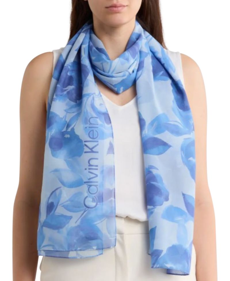Women's Faded Floral Chiffon Scarf