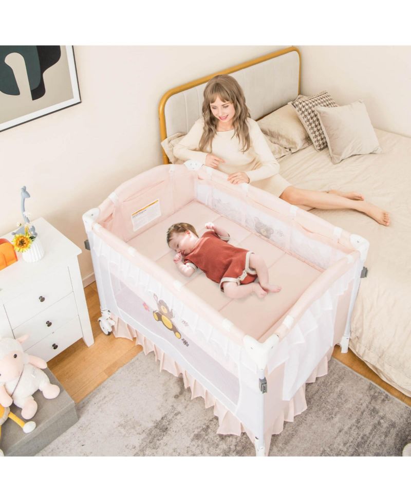 Girls Ortable Playpen Crib Cradle Bassinet Changing Pad Mosquito Net Toys w Bag