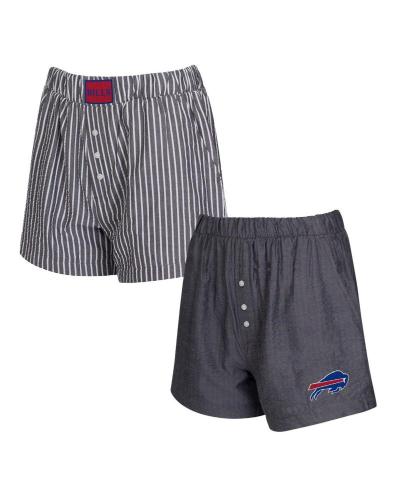 Women's 2-Pack Black Buffalo Bills Stripes and Solids Boxer Shorts Set