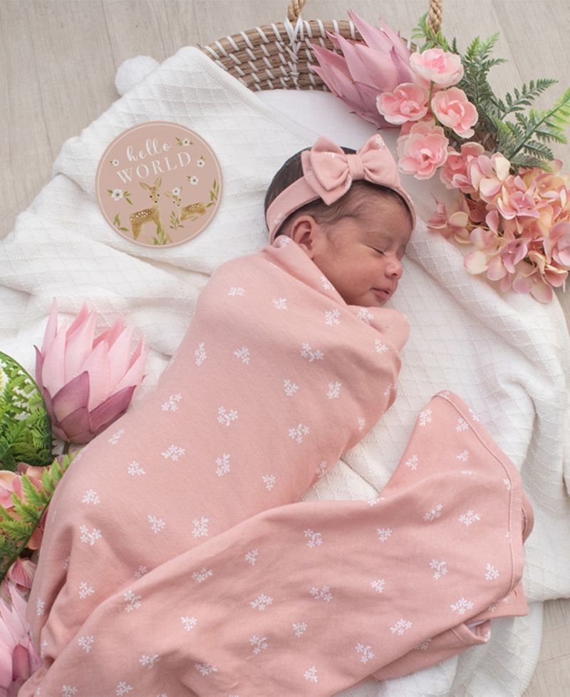 Baby Girls 3-Piece Dusty Rose Print Hello World Gift Set