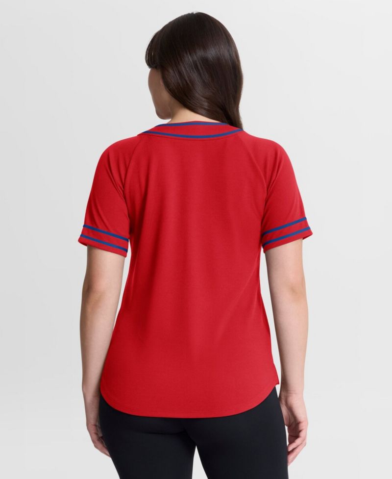 Women's Red Philadelphia Phillies Diva Race Ahead Raglan V-Neck T-Shirt